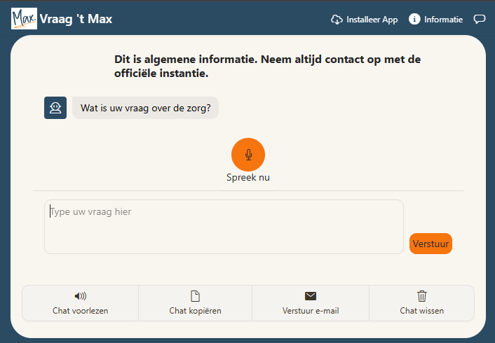 Voorbeeld van de chat met Max